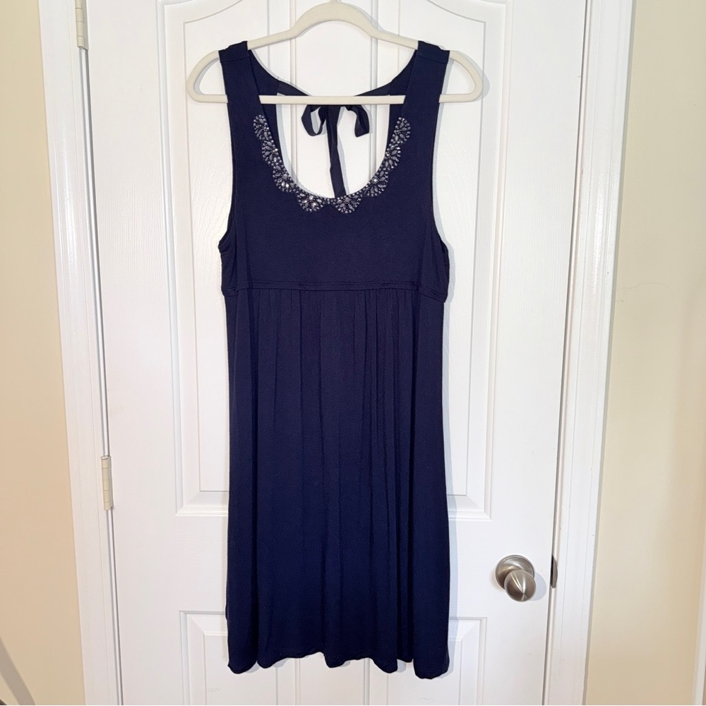 LOFT Navy Dress with Beaded Neckline